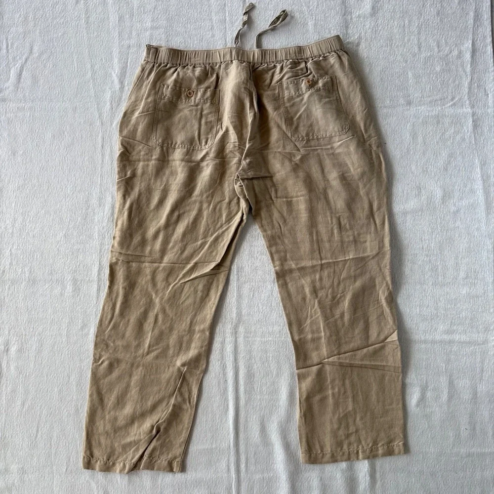 Cubavera Linen Blend‎ Drawstring Pants Relaxed Beige Men Size XL Tall Coastal